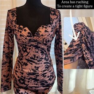 Elegant Ruched Long Sleeve Top - Black and Pink